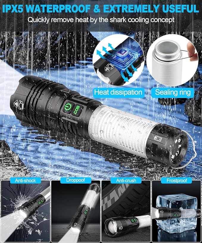 Flashlights High Lumens Rechargeable 2Packs- Super Bright Tactical LED Flashlight,Powerful USB C Flash Light with 360°COB Light, Long Beam 3280Ft,7 Modes,Waterproof Handheld Flashlight for Emergency