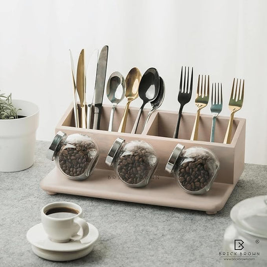 Chic Kitchen Space-Saving Storage -Wooden Kitchen Organizer, Spice Rack | Makeup & Accessory Desk Organizer | Cutlery Rack | Bathroom Organizer | Desk Organizer & Cutlery Holder Pink
