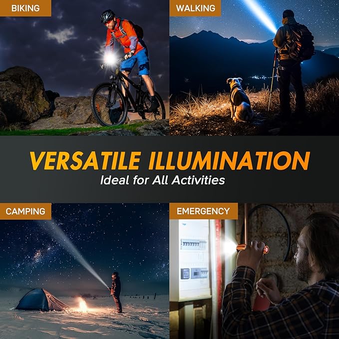 WdtPro LED Flashlight High Lumens SR2000 Pro, 2 Pack Brighter Tactical Flashlights with 5 Modes & Zoomable, Powerful Mini Flash Light for Emergency, Camping, Hiking (Orange)