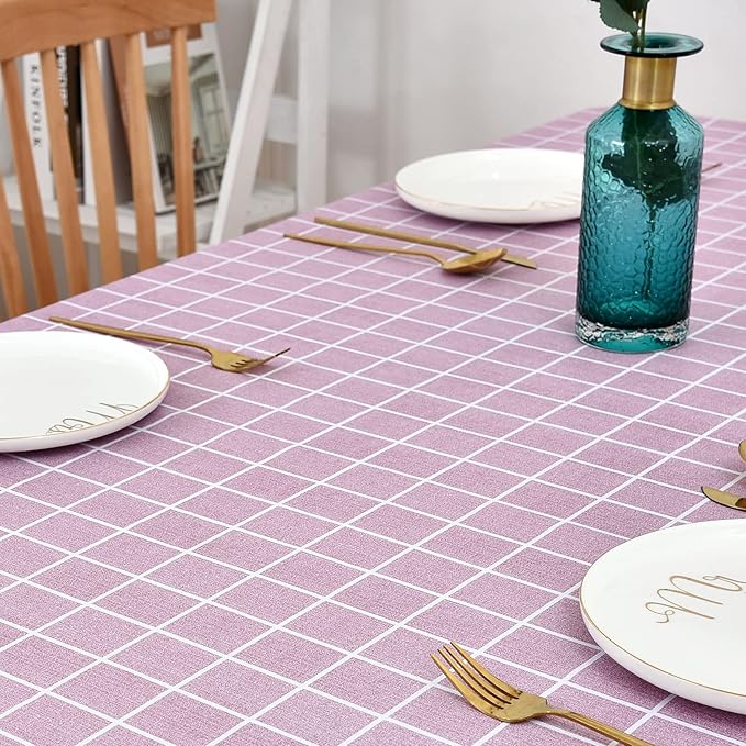 Romanstile Rectangle Plastic Tablecloth, 100% Waterproof Oil-Proof Checkered PVC Table Cloths, Heavy Duty Vinyl Table Covers for Dining, Camping, Picnic, Outdoor - 54 x 108 Inch, Pink