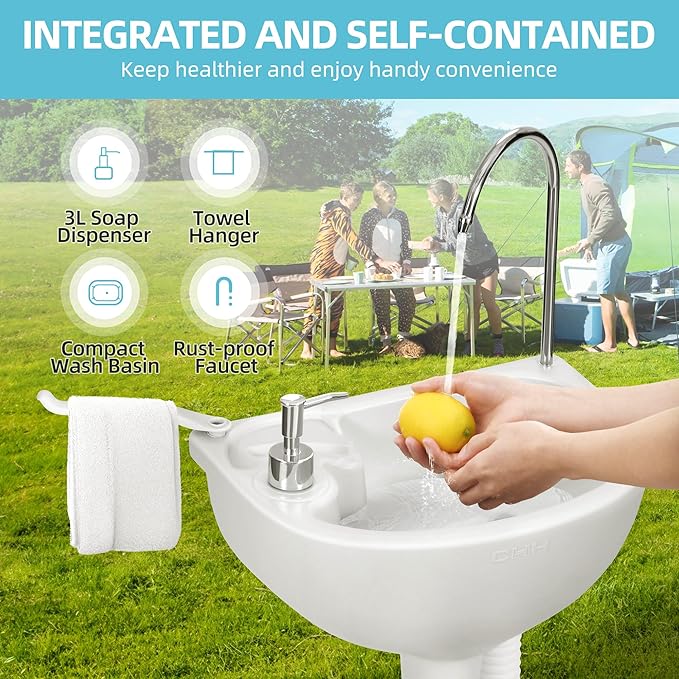YITAMOTOR Portable Sink 17L Camping Hand Washing Station with Wash Basin Stand and Carry Bag, Wheels, Towel Holder, Soap Dispenser, for Outdoor, Travel, Boat, Gather, Worksite, Garden