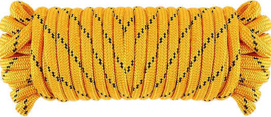 Wellmax Diamond Braid Nylon Rope, 3/8 in X 50 Foot, UV Resistant, High Strength and Weather Resistant - Yellow