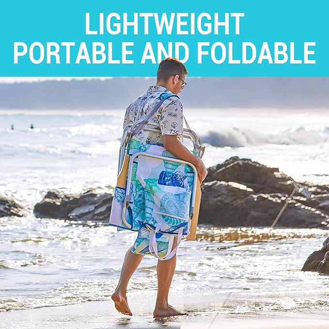 #WEJOY Folding Beach Chair for Adults, 4-Position Aluminum Lightweight Beach Chair, Low Sands Chairs with Shoulder Strap, Cup Holder and Padded Headrest, Supports 265lbs for Lawn