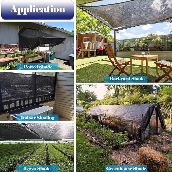 10X15Ft Shade Cloth for Garden, 90% Black Sun Shade Mesh for Plants Heat Protection, Outdoor Sunblock Mesh Tarp for Greenhouse, Plant Cover, Balcony, Gazebo, Deck, Porch, Carport