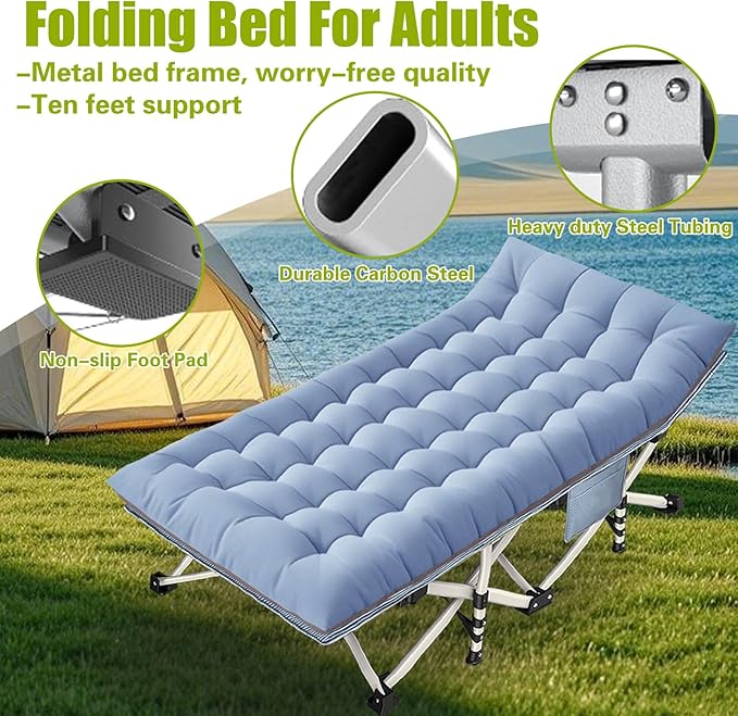 XXL Camping Cot Oversize Cots for Adults Extra Large Cots for Sleeping with Mattress Heavy Duty Camping Bed with Carry Bag Folding Cot for Hiking Camping Indoor Office Nap Vacation Easy to Set up