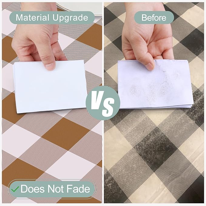misaya Rectangle Waterproof Vinyl Table Cloth, Buffalo Flannel Backed Tablecloth, Wipeable Plastic Table Cover for Dinner, Kitchen, Outdoor (60" x 102", Brown and White)