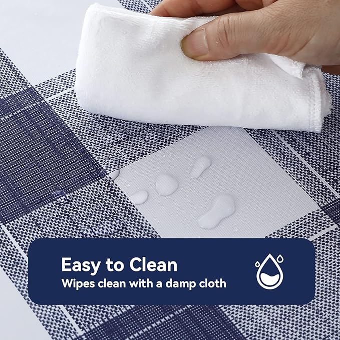 Romanstile Rectangle Plastic Tablecloth, 100% Waterproof Oil-Proof Checkered PVC Table Cloths, Heavy Duty Vinyl Table Covers for Dining, Camping, Picnic, Outdoor - 52 x 70 Inch, Blue Checkered