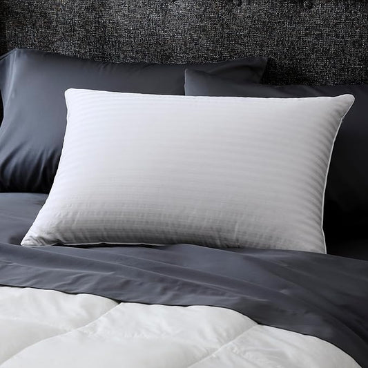 Cuddledown Dreamstead Premium Sleeping Pillow| European White Duck Down | 600 Fill Power | 300 Thread Count 100% Cotton Shell | Damask Striped | Hypoallergenic | Handcrafted | Standard – Medium