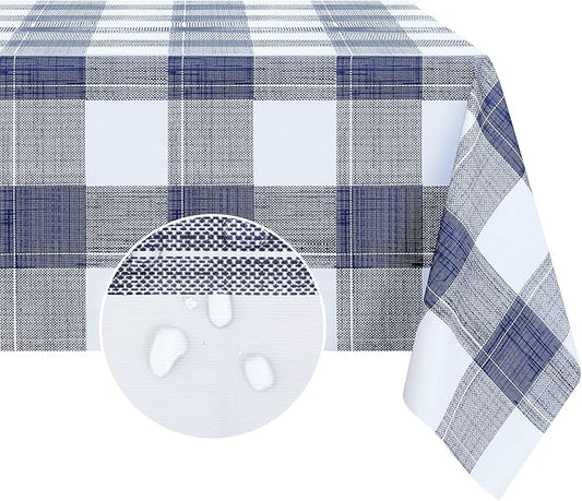 Romanstile Rectangle Plastic Tablecloth, 100% Waterproof Oil-Proof Checkered PVC Table Cloths, Heavy Duty Vinyl Table Covers for Dining, Camping, Picnic, Outdoor - 52 x 70 Inch, Blue Checkered