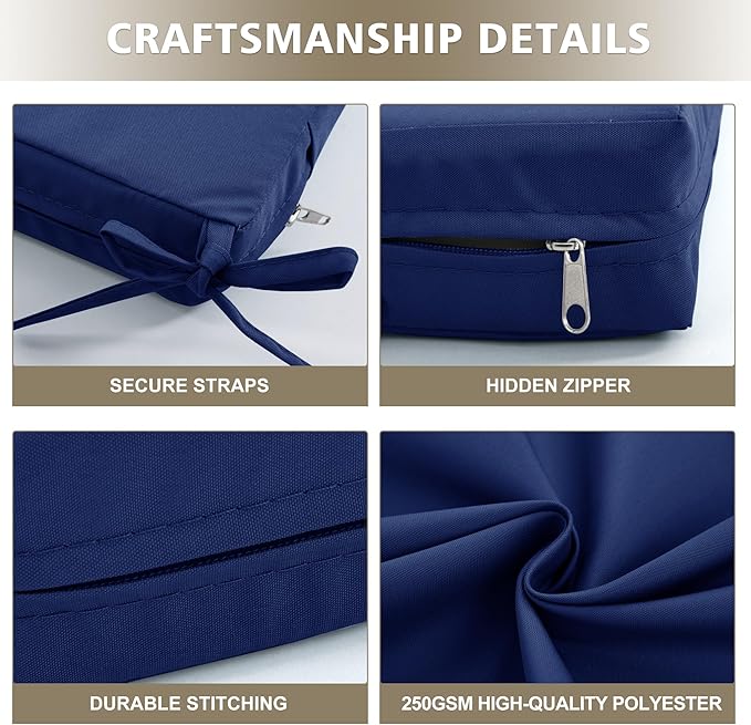Outdoor Chair Cushions, Waterproof Outdoor Cushions for Patio Furniture w/Fade-Resistant, Removable & Machine-Washable Covers, 19x19 Inch, Ideal for Seat in Gardens/Porch – Set of 1/2/4, Navy Blue