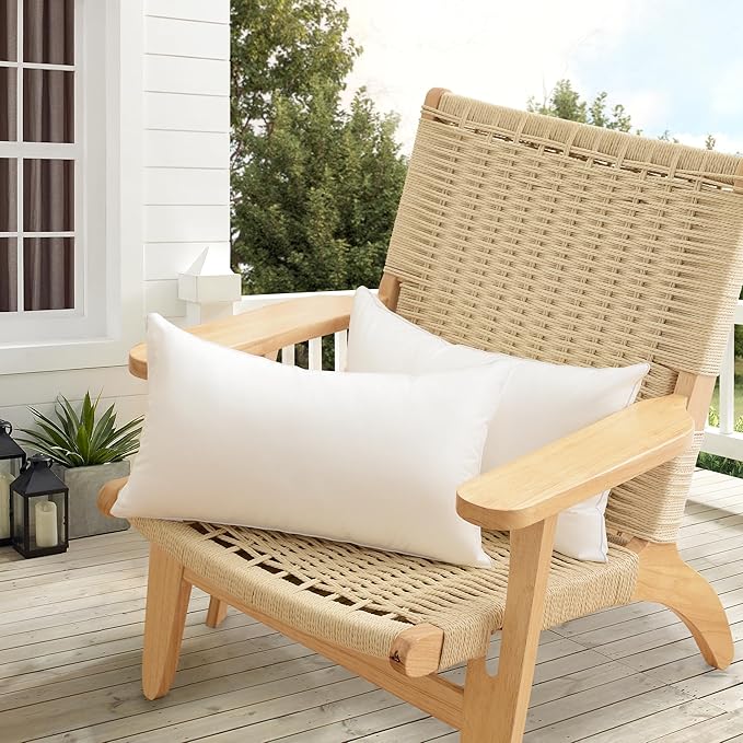 Oubonun 16 x 24 Outdoor Pillow Inserts (Pack of 2) - Square Waterproof Throw Pillow - Decorative Throw Pillows Insert for Couch Sofa Bed Patio Furniture - White Pillows