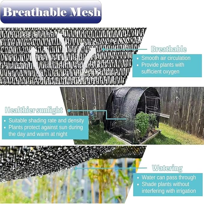 10X15Ft Shade Cloth for Garden, 90% Black Sun Shade Mesh for Plants Heat Protection, Outdoor Sunblock Mesh Tarp for Greenhouse, Plant Cover, Balcony, Gazebo, Deck, Porch, Carport