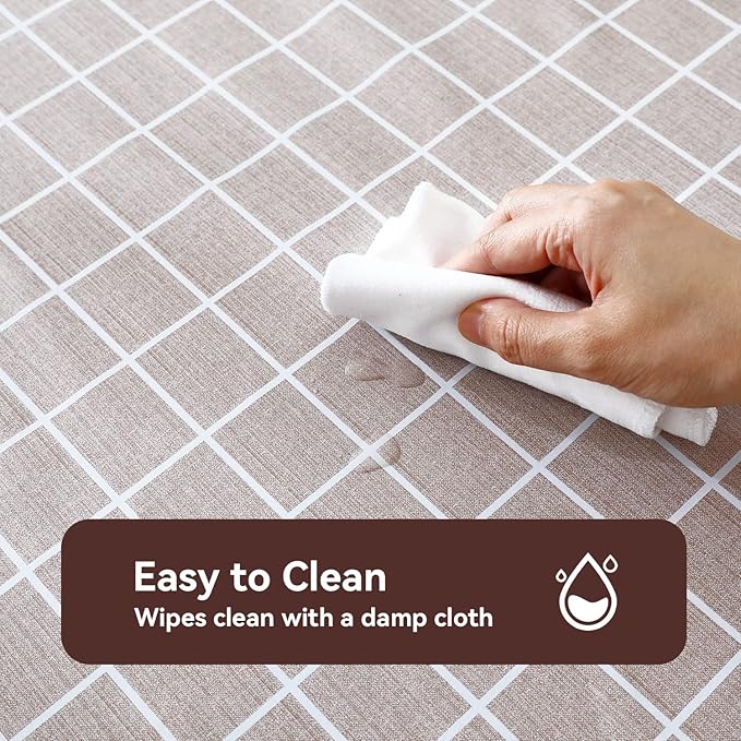 Romanstile Rectangle Plastic Tablecloth, 100% Waterproof Oil-Proof Checkered PVC Table Cloths, Heavy Duty Vinyl Table Covers for Dining, Camping, Picnic, Outdoor - 54 x 120 Inch, Sand