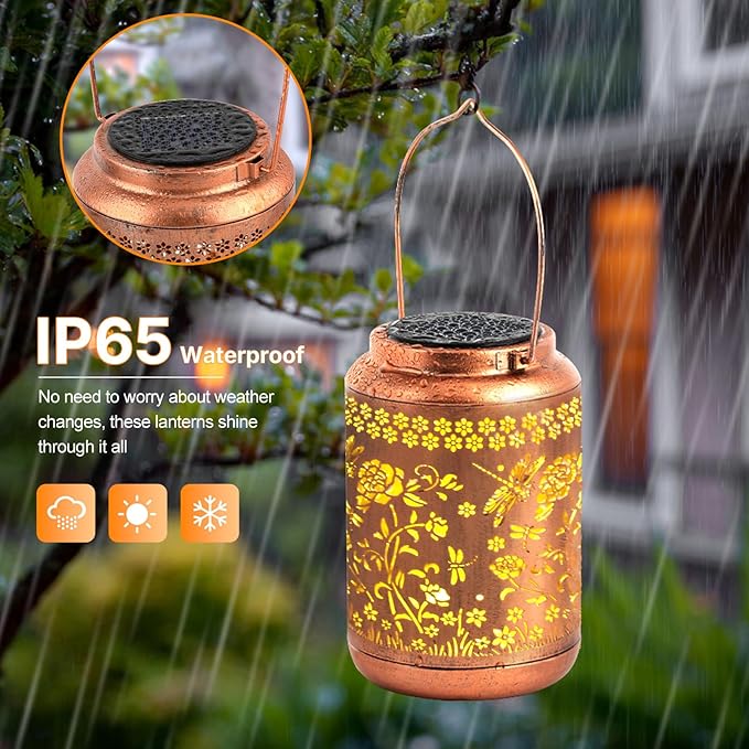 Solar Lanterns Outdoor Waterproof, Dragonfly Garden Decor for Yard Porch Lawn Patio Pathway, Hanging Solar Lights Birthday Gifts for Women Mom Grandma Sister Friend