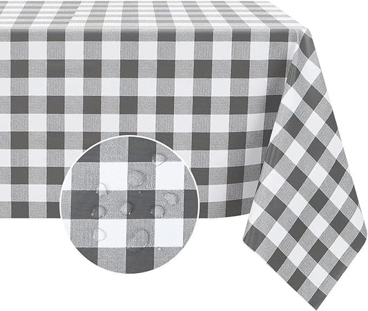 Romanstile Rectangle Vinyl PVC Tablecloth, 100% Waterproof Buffalo Plaid Plastic Table Cloth, Oil Proof Heavy Duty Wipeable Table Covers for Dining/Camping/Picnic/Outdoor - 54 x 108, Grey and White