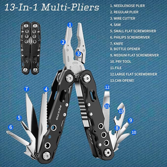 Multitool Gifts for Father, Dad Gift Set with 14 in 1 Multi-tool Pliers, Pocket Knife & Tactical Pen | Premium EDC Survival Kit for Camping, Car Emergency | Unique Practical Gift for Father Dad Him