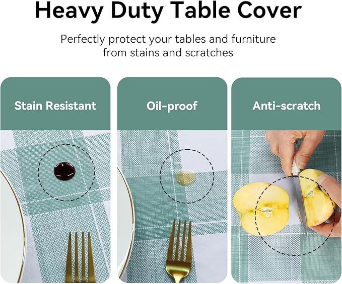 Romanstile Rectangle Plastic Tablecloth, 100% Waterproof Oil-Proof Checkered PVC Table Cloth, Heavy Duty Vinyl Table Cover for Dining, Camping, Picnic, Outdoor - 54 x 78 Inch, Sage Green Checkered