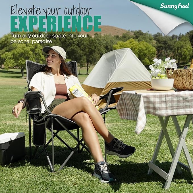 SUNNYFEEL Oversized Folding Camping Chair 500 LBS Heavy Duty Lawn Chairs with Portable Folding with Armrest, Cup Holder, Pocket ＆Bag for Outdoor Camping/Beach/Travel/Picnic/Fishing