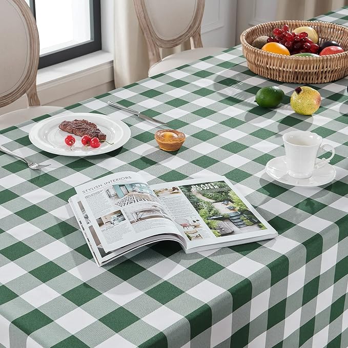 Softalker Gingham Checkered Rectangle Tablecloth - Waterproof Buffalo Plaid Table Cloth Stain Resistant Washable Table Cover for Picnic/Camping/Outdoor - Hunter Green, 60 x 102 Inch