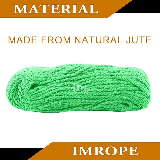 6mm x 200 Feet Light Green Jute Rope, Twine for Gardening Tomato Climbing Plant Tie Floristry Crafts Gift Wrapping Packing Decor