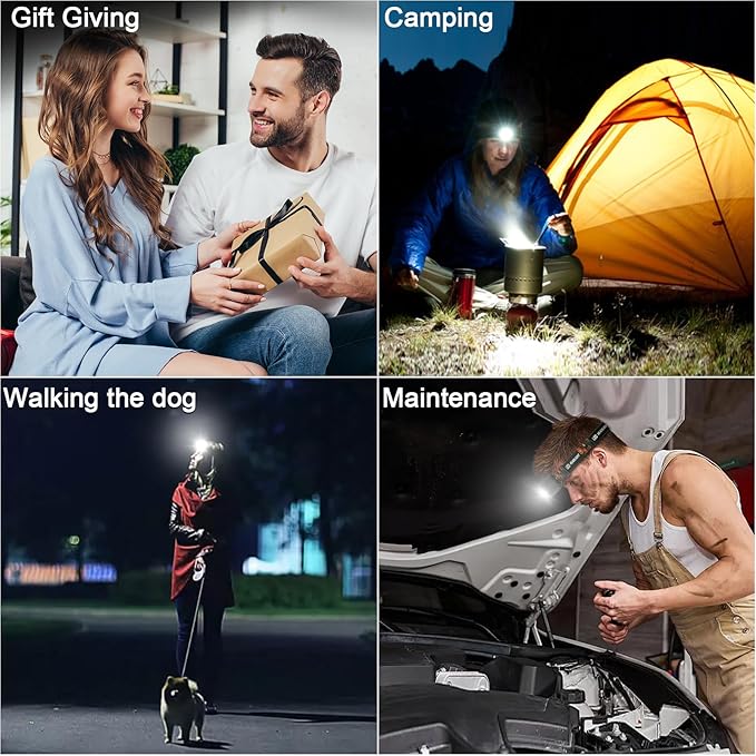 Rechargeable Headlamp Flashlight, 8 LED 2500LM Ultra-Light Bright Headlight with Motion Sensor, Waterproof Lightweight Head Lamp for Adult Kid, 2-Pack Headlamps for Outdoor Camping Running Fishing