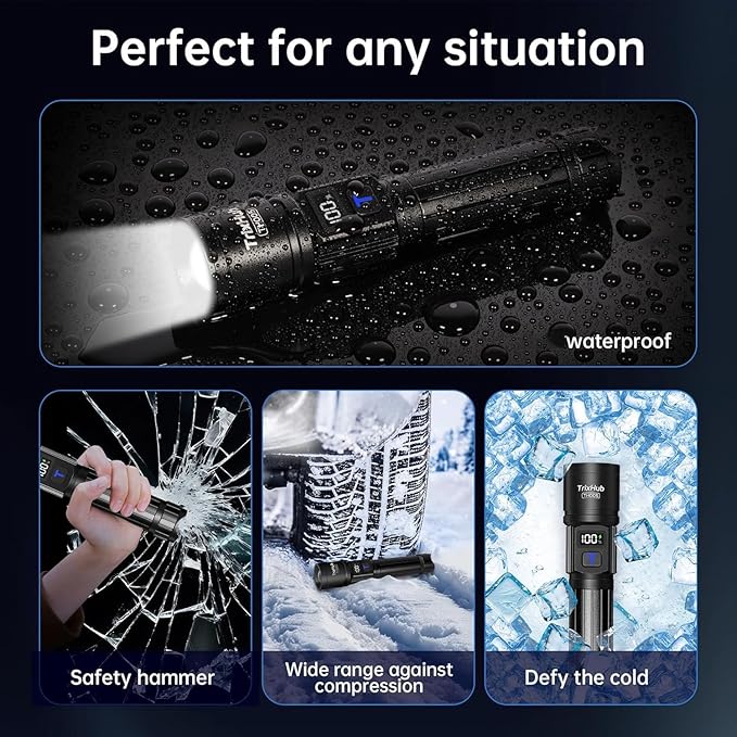 Rechargeable Flashlights 2 Pack, Super Bright High Lumens Flash Light, 5 Modes Zoomable Linternas with LCD Digital Display, Powerful Handheld LED Flashlights for Emergencies Camping