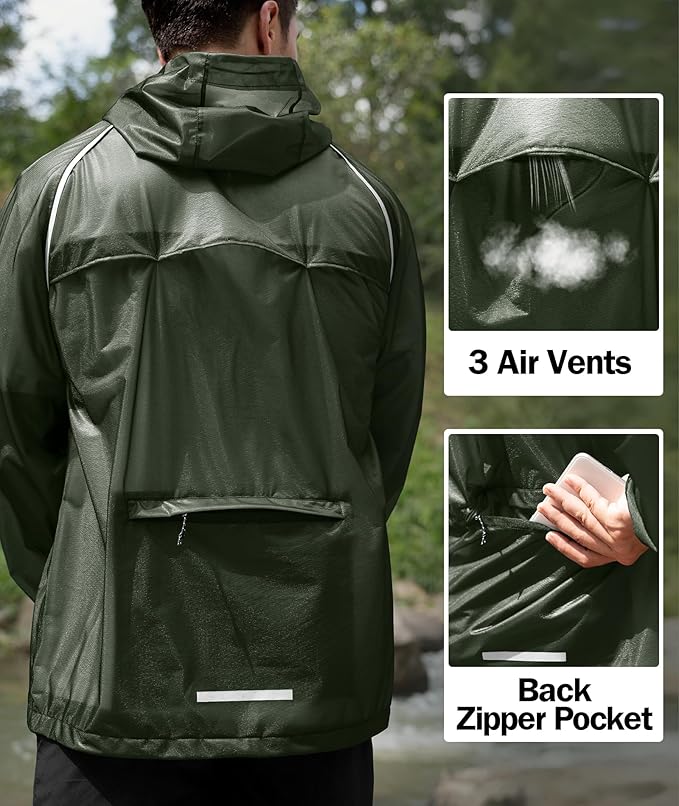 SWISSWELL Mens Cycling Rain Jacket Waterproof Lightweight Windbreaker Jackets for Men Raincoat with Hood