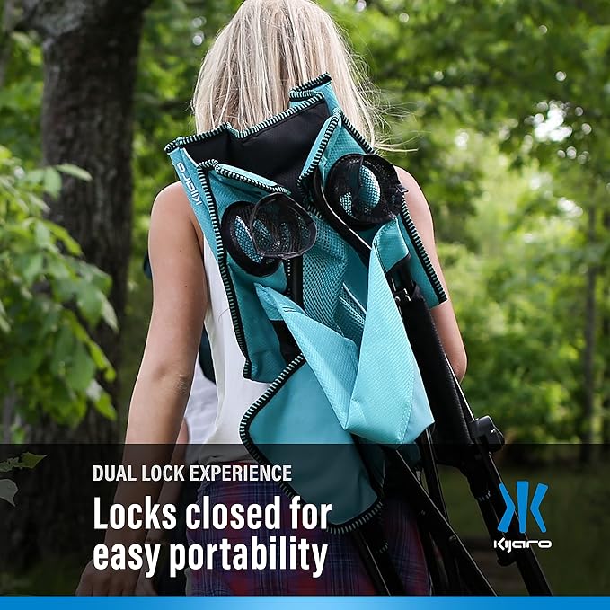 Kijaro Dual Lock Portable Camping Chairs - Enjoy Outdoors with Versatile Folding Sports & Lawn Chair - Dual Lock Feature Locks Position - Maldives Blue with Cooler