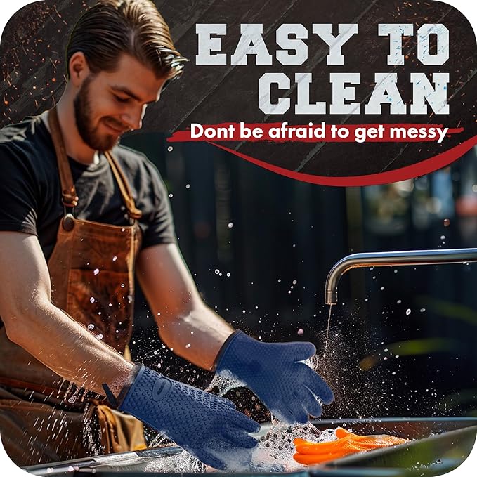 KITCHEN PERFECTION Silicone Smoker Oven Gloves -Extreme Heat Resistant BBQ Gloves -Handle Hot Food Right on Your Smoker Grill Fryer Pit|Waterproof Oven Mitts Grill Gloves |Superior Value Set+3 Bonuses