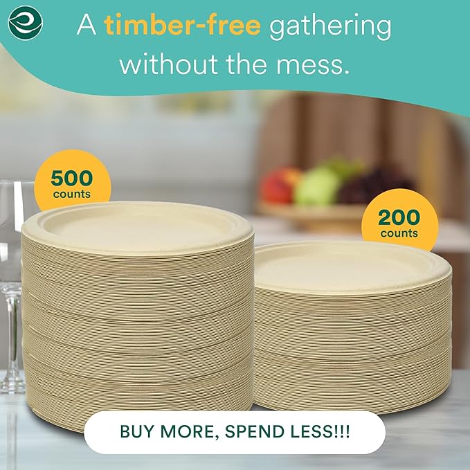 ECO SOUL 100% Compostable Small Paper Plates (9" Round Plate, 125)