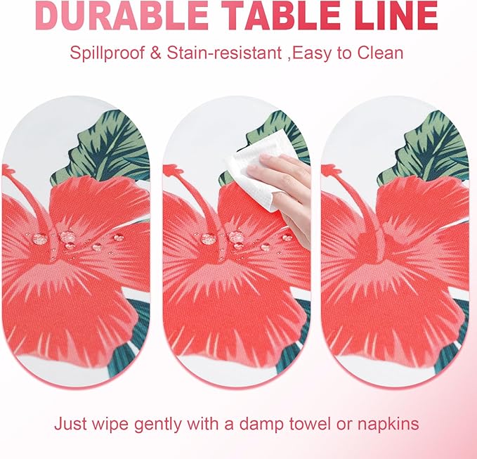 SquarePie Outdoor Indoor 60x84 inch Rectangle Tablecloth with Umbrella Hole and Zipper, Waterproof Patio Zippered Table Clothes for Spring Summer Party Picnic,Palm Leaf Red Flower