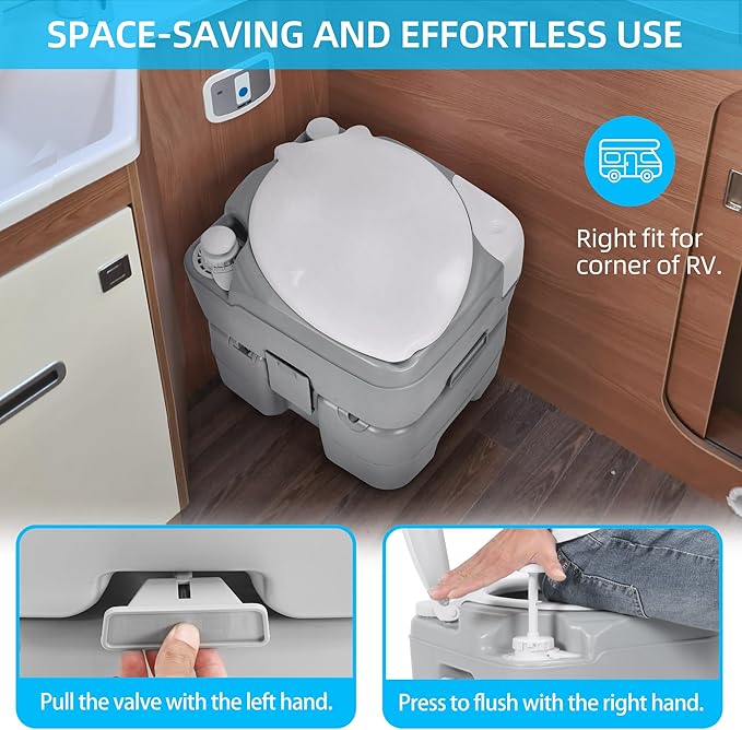 YITAHOME Portable Toilet Camping Porta Potty with Diagonal Enlargerd Bowl, Hand Sprayer, 5.28 Gal Leak-Proof Outdoor Toilet with Level Indicator, Carry Bag for Adults, RV Travel, Boat and Trips