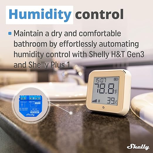 Shelly H&T Gen3 Mocha | Wi-Fi and Bluetooth Smart Temperature & Humidity Sensor with Remote App Control & Monitoring | Smart Scenes | Notification Alerts | LCD Display | Free Data Storage Export