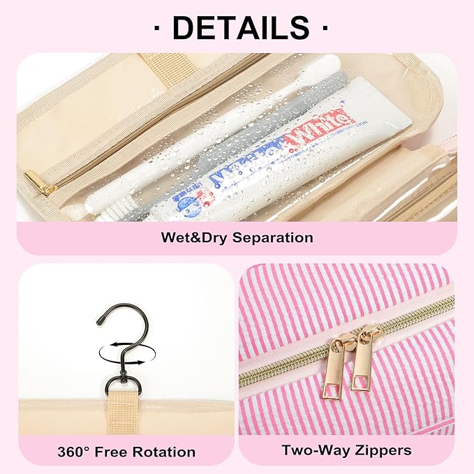 TOPEAST Travel Toiletry Bag for Women - Hanging Toiletry Bag, Personalized Initial Toiletry Bags for Traveling Women, Portable Travel Toiletry Bag for Toiletries, Cosmetics - Letter H,Pink