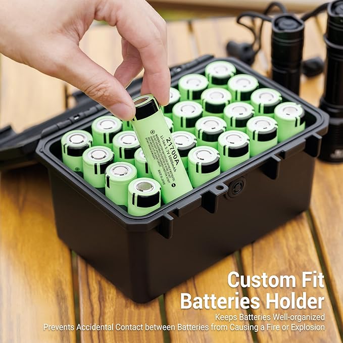 KIWIFOTOS 24 Slots 21700/20700 Battery Storage Case IP67 Waterproof Hard Case Batteries Caddy Organizer Holder for Household & Outdoor Camping (Battery Not Included)