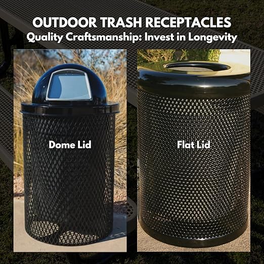 RFT-TXTSAND Heavy Duty Round Trash Receptacle with Flat Top, Liner Included, 32 Gallon, Textured Sandstone, Made in America