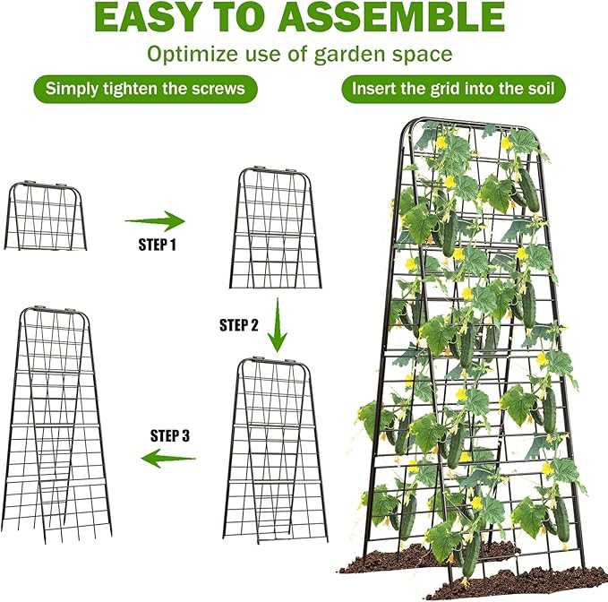 Heavy Duty 50"x17" Adjustable A-Frame Trellis for Climbing Plants – Rust-Proof Metal Garden Trellis with Dense Grid Design, Perfect for Raised Beds, Tomatoes, Cucumbers & Outdoor Vines (Black, 1 Pcs)