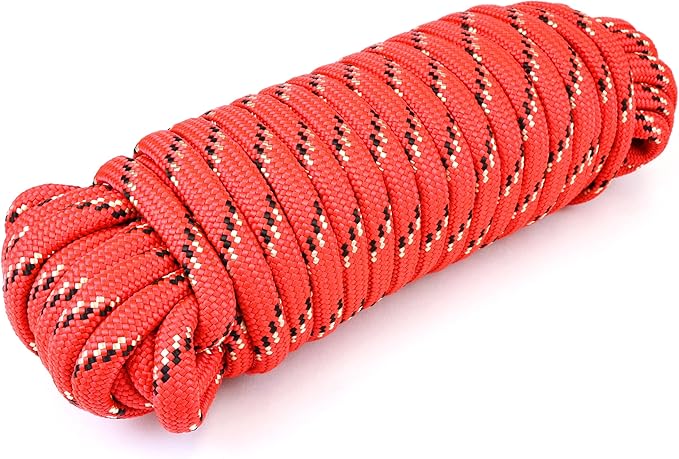 Wellmax Diamond Braid Nylon Rope, 3/8 in X 50 Foot, UV Resistant, High Strength and Weather Resistant - Red