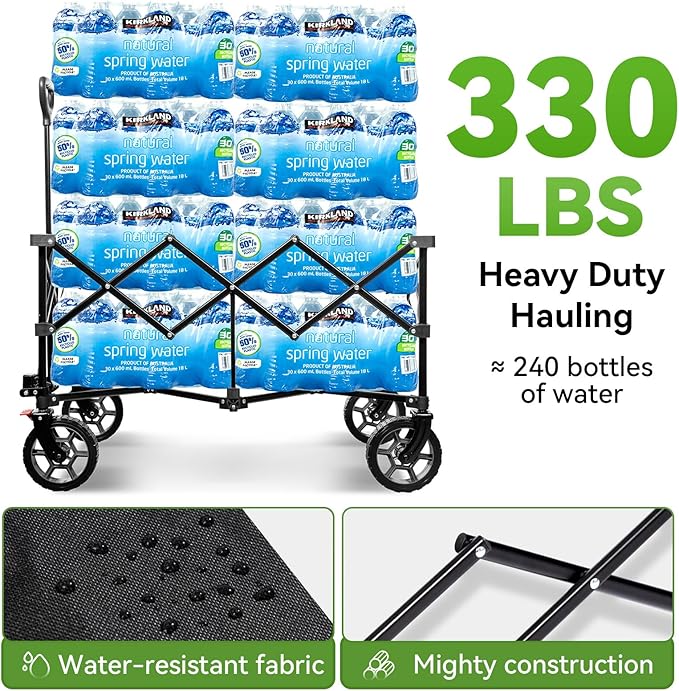 Hikenture 330lbs Collapsible Wagon Cart, Ultra-Large Wagons Carts Foldable Heavy Duty, Utility All Terrain Folding Wagon with Wheels for Groceries, Garden, Sports, Beach, Shopping, Blue
