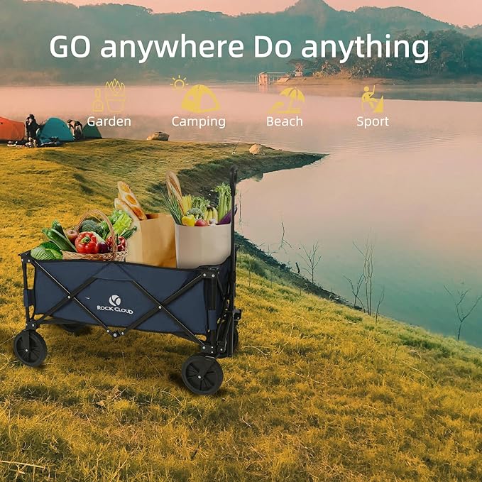 ROCK CLOUD Folding Wagon Cart Utility Outdoor Camping Carry Cart Heavy Duty Portable Collapsible Garden Cart with Universal Wheels and Adjustable Handle for Outdoor Camping Beach Sports