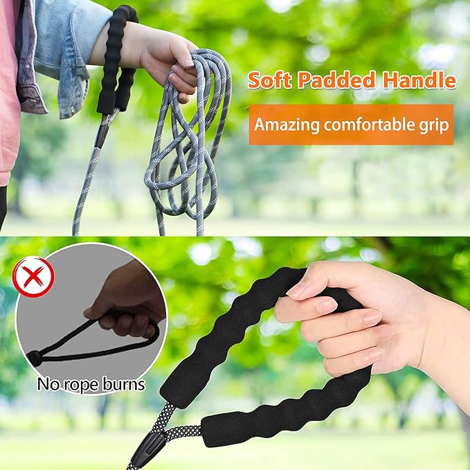NTR Heavy Duty Dog Leash,20FT Rope Leash for Training with Swivel Lockable Hook,Reflective Threads and Comfortable Handle,Dog Lead Walking,Hunting,Camping Medium Large (Black), 20ft*3/5/''