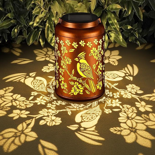 Solar Lanterns Outdoor Waterproof Garden Decor Birthday Gifts for Women Mom Grandma Hanging Lights Metal Decoration Outside for Yard, Patio,Backyard,Porch(Red Bird)