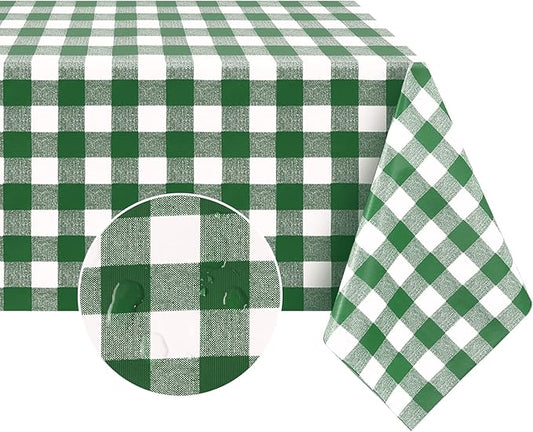 Romanstile Rectangle Vinyl PVC Tablecloth, 100% Waterproof Buffalo Plaid Plastic Table Cloth, Oil Proof Heavy Duty Wipeable Table Covers for Dining/Camping/Picnic/Outdoor - 54 x 120, Green and White