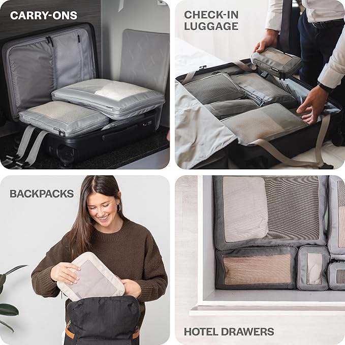 Compression Packing Cubes for Travel - Luggage Organizer Bags - Double Zipper Packing Cubes for Suitcases (2-Pack, Beige)