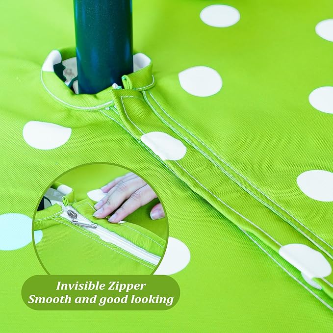 SquarePie Outdoor Tablecloth Rectangle with Umbrella Hole and Zipper Waterproof Stain Resistant Table Linen Cloth for Patio Picnic Garden Party, 52x70 Green Polka Dot
