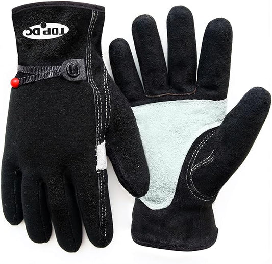 TOPDC Leather Work Gloves for Men or Women, Cowhide Leather Gloves for Gardening, Tig/Mig Welding, Chainsaw, Farm, Ranch, Reinforced Palm, Adjustable Cuff, Cotton Lining, Firm Grip & Durable, XL