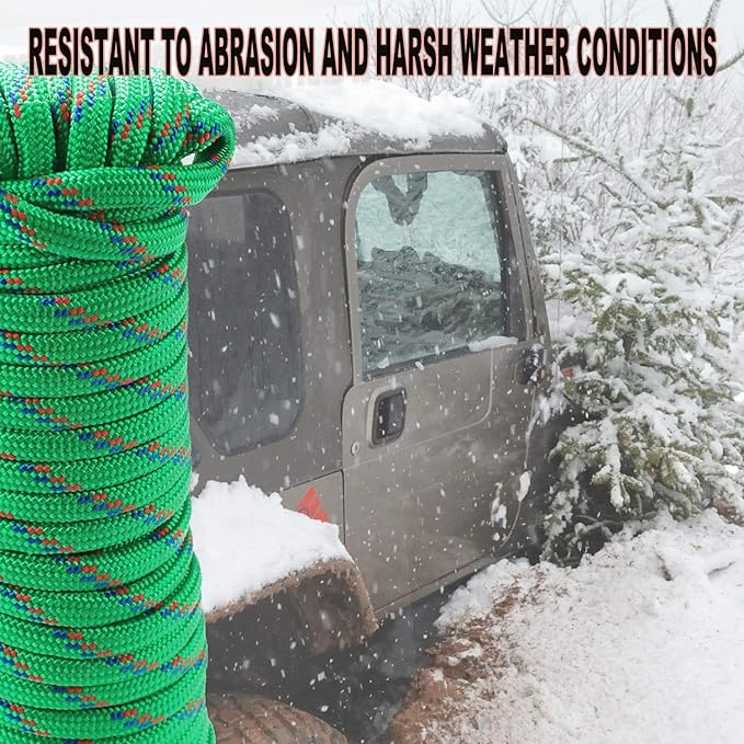 Wellmax Diamond Braid Nylon Rope - 3/8 Inch by 50 Feet Green Color - Extra Strength, Sunlight and Weather Resistant - Heavy Duty Construction