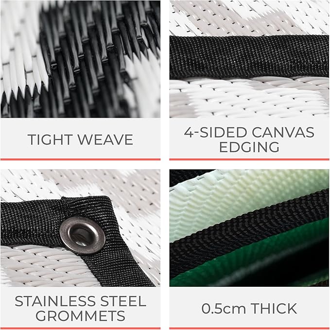 8x20 Black & Gray RV Mat with Carry Bag – Extra Thick 5mm Recycled Poly Rug – Heavy-Duty, Waterproof, Reversible – Premium Outdoor Rug for Camping, Patio, Beach (8' x 20', Black)