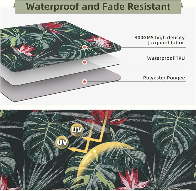 Favoyard Outdoor Seat Cushion 22 x 22 x 3 in Waterproof Pattern Fade Resistant Cover Removable Patio Furniture Cushions Deep Seat & Back Cushion Set with Adjustable Straps for Patio Chair Sofa Couch