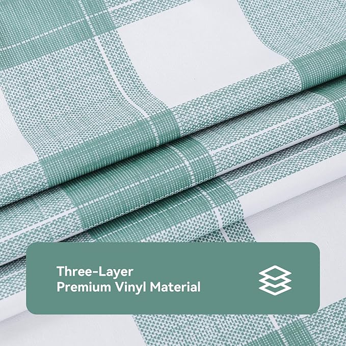 Romanstile Rectangle Plastic Tablecloth, 100% Waterproof Oil-Proof Checkered PVC Table Cloth, Heavy Duty Vinyl Table Cover for Dining, Camping, Picnic, Outdoor - 54 x 78 Inch, Sage Green Checkered